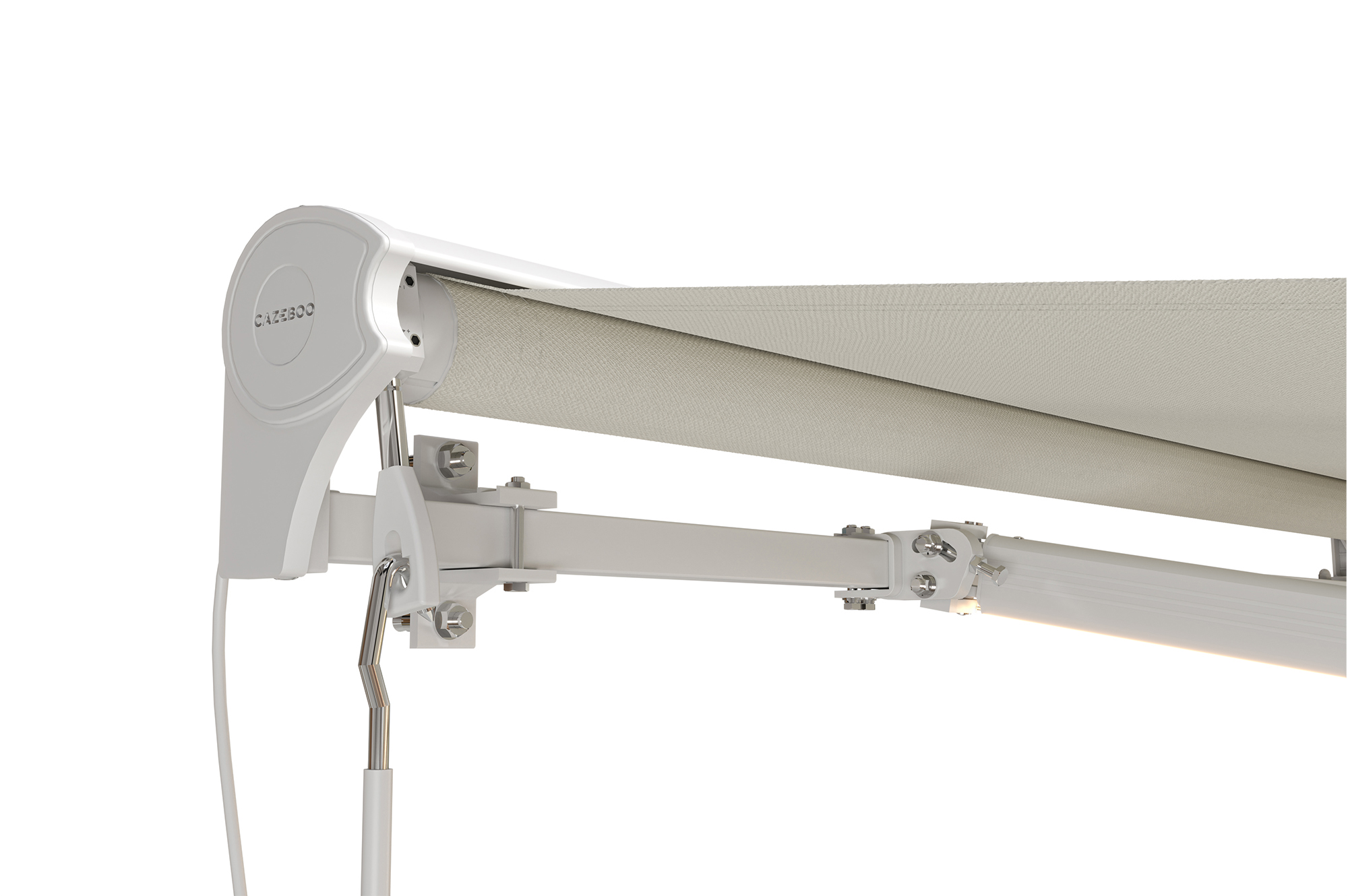 FAZZIO 6x3m semi-cassette gemotoriseerd LED-zonnescherm met wit frame en beige doek 15