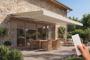 FAZZIO 6x3m semi-cassette motorized LED awning with white frame and beige fabric