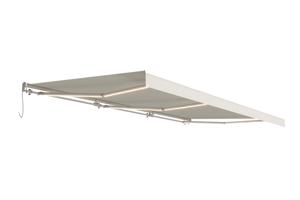 FAZZIO 6x3m semi-cassette gemotoriseerd LED-zonnescherm met wit frame en beige doek 13