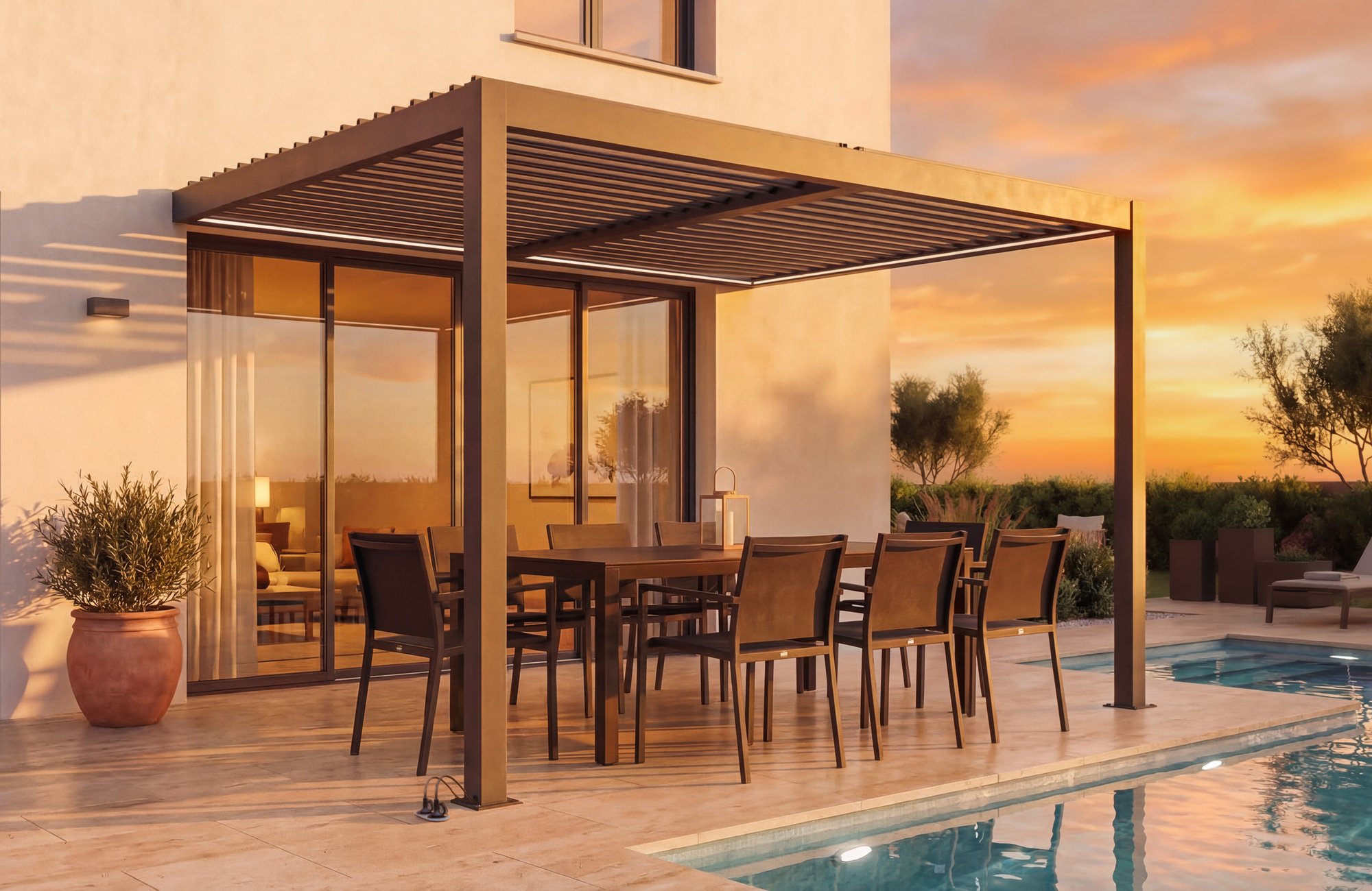 Pérgola bioclimática motorizada AGOSTA 4x3m con iluminación LED, 250cm de altura - Aluminio gris 14