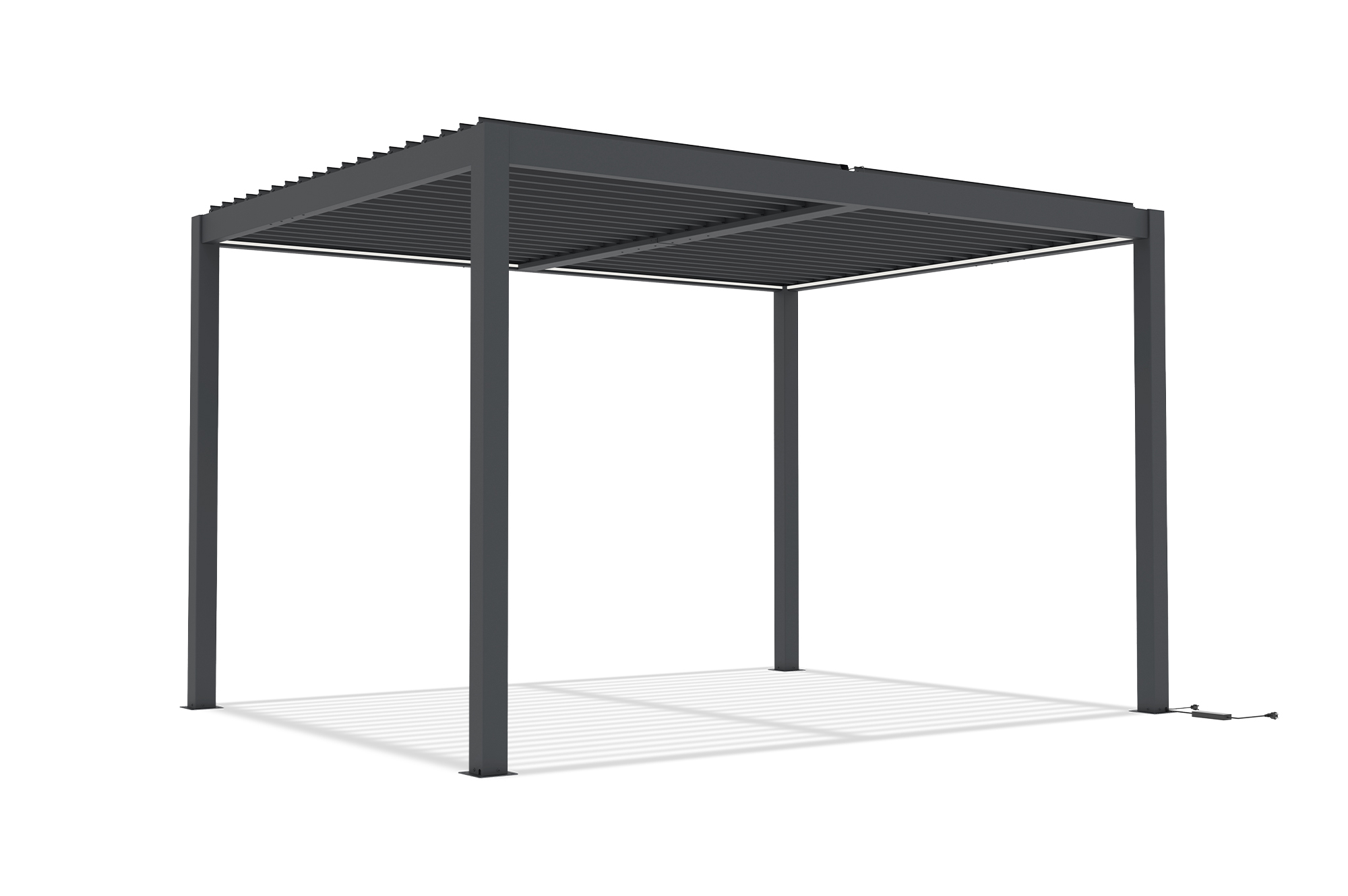 AGOSTA 4x3m motoros bioklimatikus pergola szabadon álló LED világítással, 250cm magas - Szürke alumínium 10