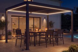 AGOSTA 4x3m motoros bioklimatikus pergola szabadon álló LED világítással, 250cm magas - Szürke alumínium 12