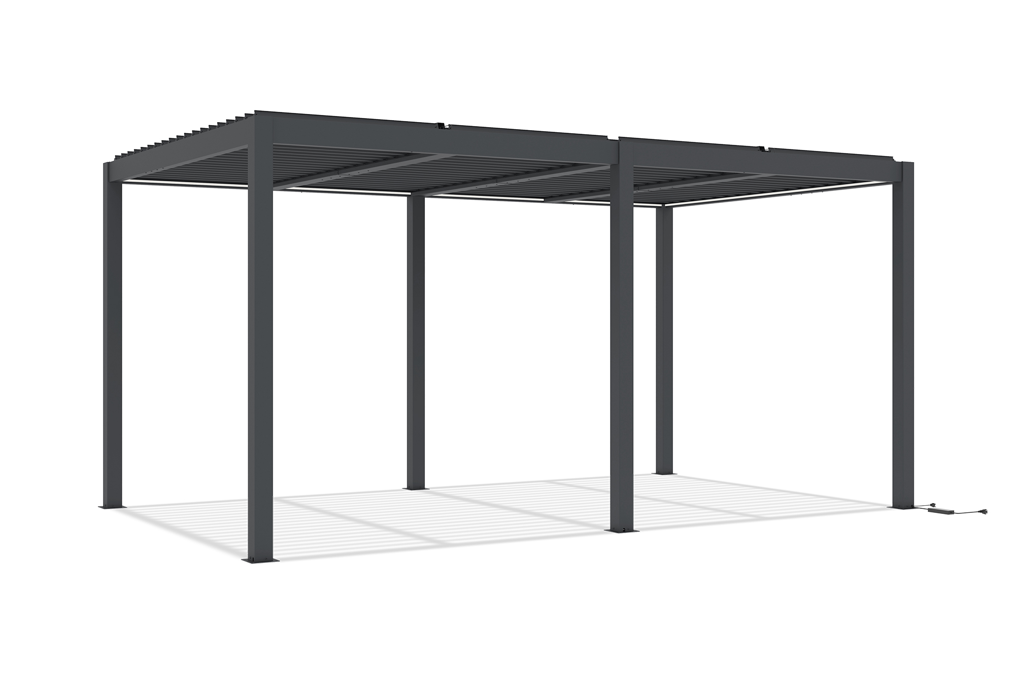 AGOSTA 5x3m szabadon álló motoros bioklimatikus pergola LED világítással, 250cm magas - Szürke alumínium 5