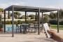 AGOSTA 5x3m wolnostojąca, sterowana silnikiem pergola bioklimatyczna z oświetleniem LED, wys. 250 cm - szare aluminium
