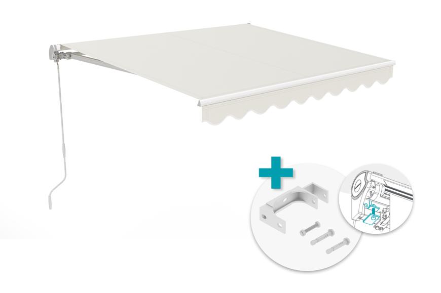 VECCHIO 2.5m x 2m white monobloc awning with beige fabric and ceiling fixing