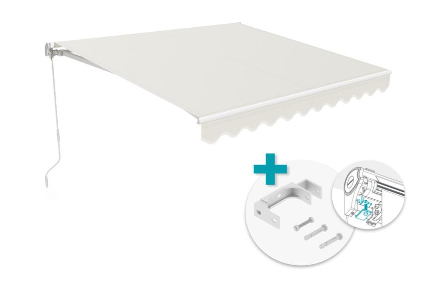 VECCHIO 3m x 2.5m white monobloc awning with beige fabric and ceiling fixing