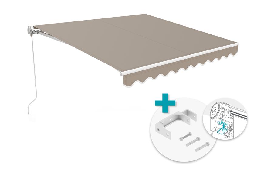 VECCHIO 3m x 2.5m white monobloc awning with taupe fabric and ceiling fixing