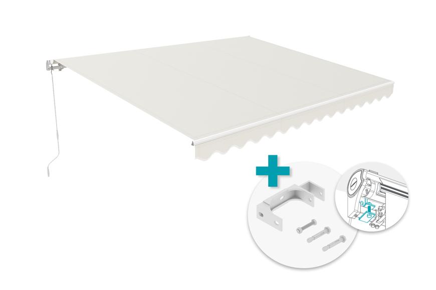 VECCHIO 4m x 3m white monobloc awning with beige fabric and ceiling fixing