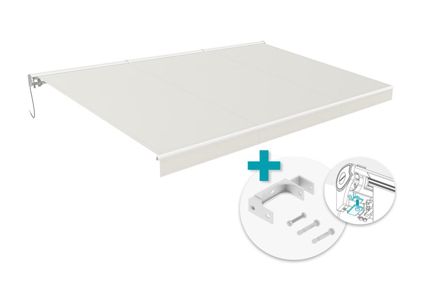 FAZZIO 3m x 2.5m white motorized awning with beige fabric and ceiling fixing