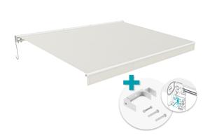 FAZZIO gemotoriseerd zonnescherm van 4m x 3m in wit met beige doek en plafondmontage. main image