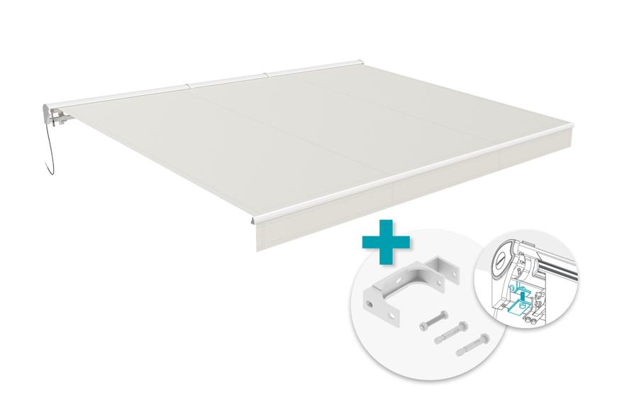 FAZZIO 4m x 3m white motorized awning with beige fabric and ceiling mounting