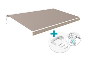 FAZZIO gemotoriseerd zonnescherm van 5m x 3m in wit met taupekleurig doek en plafondbevest main image