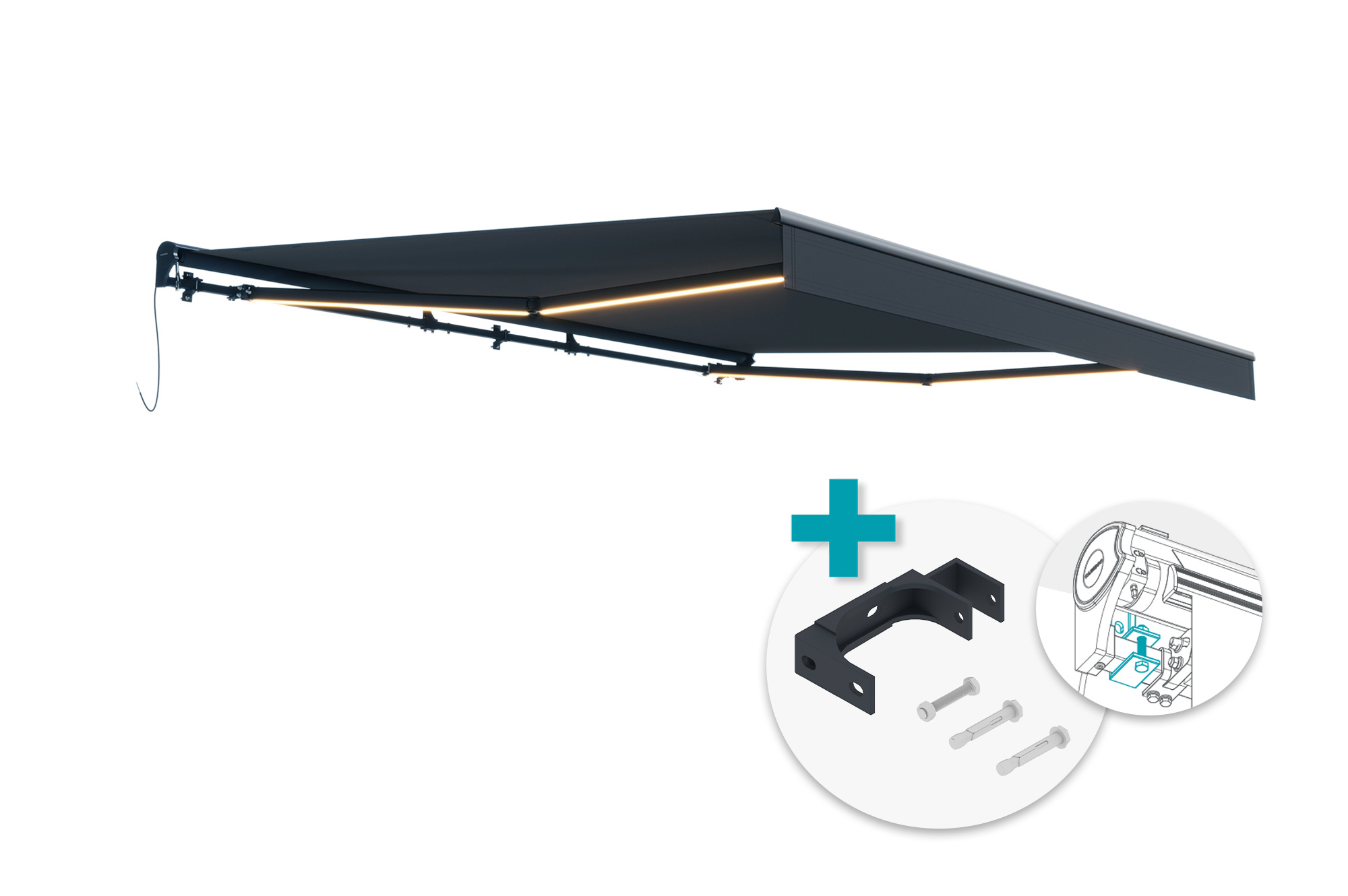 Toldo motorizado LED FAZZIO 4x3m gris con tejido gris y montaje en techo main_image