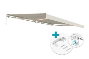 FAZZIO 5x3m witte LED-zonnescherm met motor, beige doek en plafondmontage main image