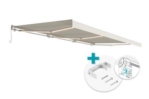 FAZZIO 6x3m witte semi-cassette gemotoriseerde LED-zonnescherm met beige doek en plafondbe main image