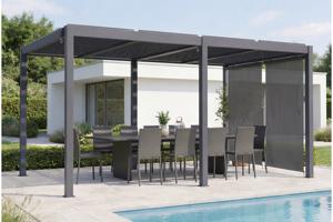 AGOSTA 5x3m vrijstaande bioclimatische pergola in grijs aluminium met uitschuifbare zonwering aan de 3m-zijde main image