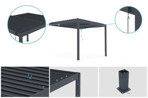 PIANA 3x2.5m lean-to bioclimatic pergola in anthracite grey aluminum with 1 privacy screen louver 4