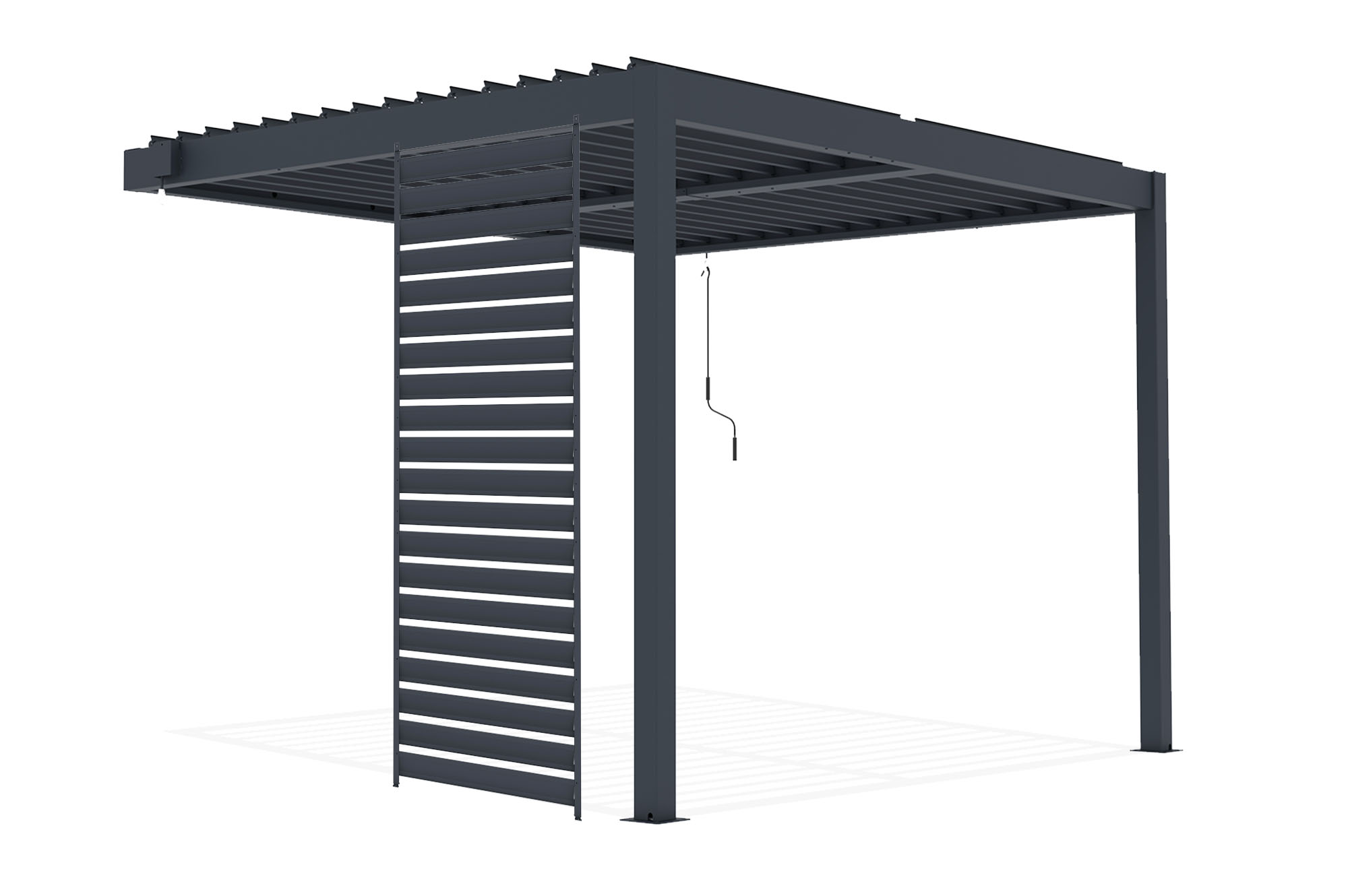 PIANA 3x2.5m lean-to bioclimatic pergola in anthracite grey aluminum with 1 privacy screen louver 2