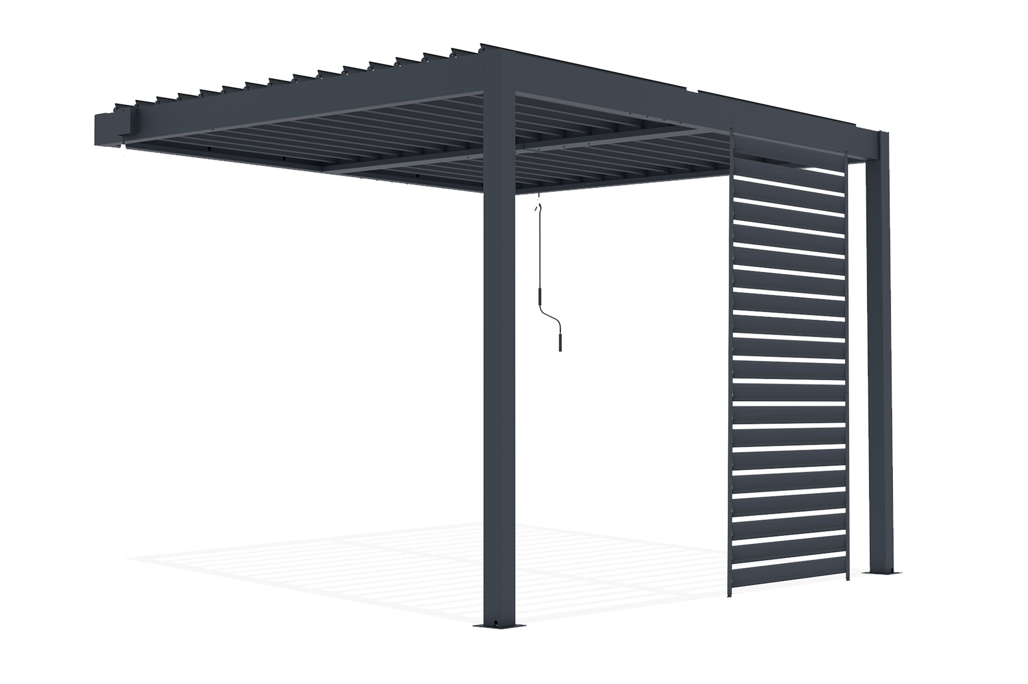 PIANA 3x2.5m lean-to bioclimatic pergola in anthracite grey aluminum with 1 privacy screen louver 10