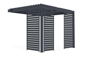 Pergolă bioclimatică PIANA 3x2,5m, tip adăpost, din aluminiu gri antracit, cu 3 lamele de intimitate 4