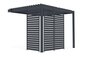 Pergolă bioclimatică PIANA 3x2,5m, tip adăpost, din aluminiu gri antracit, cu 3 lamele de intimitate 3