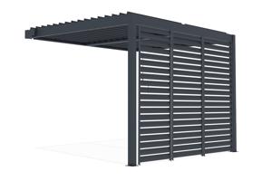 Pergolă bioclimatică PIANA 3x2,5m, tip adăpost, din aluminiu gri antracit, cu 3 lamele de intimitate 2
