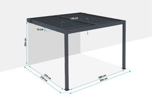 Pergolă bioclimatică PIANA 3x2,5m, tip adăpost, din aluminiu gri antracit, cu 3 lamele de intimitate 5