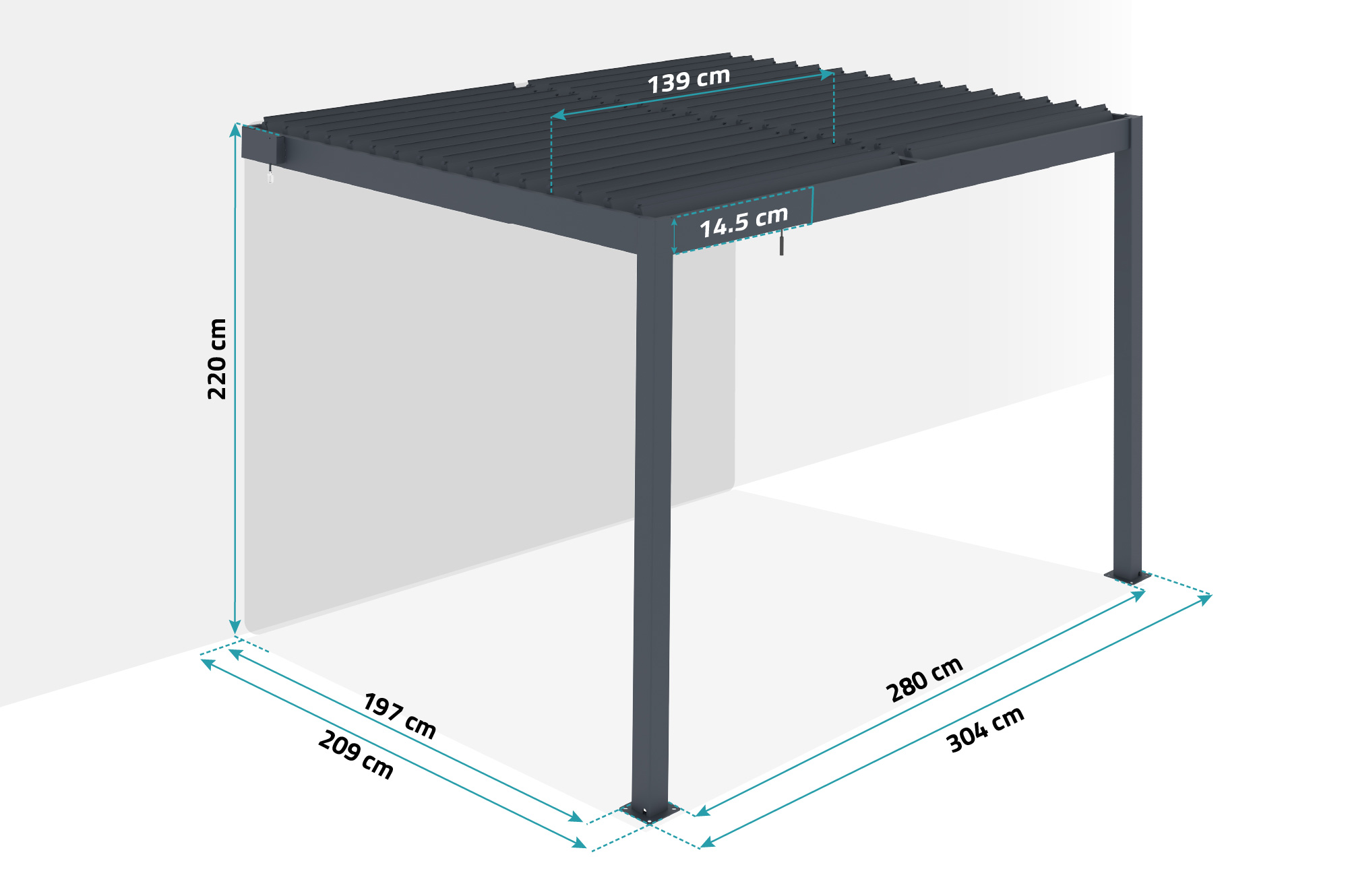 PIANA bioklimatska pergola 3x2m iz antracitno sivega aluminija z 1 žaluzijo za zasebnost 4