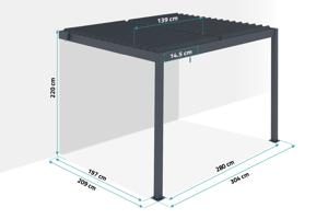 PIANA bioklimatska pergola 3x2m iz antracitno sivega aluminija z 1 žaluzijo za zasebnost 4