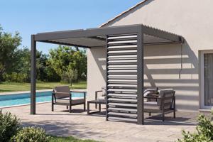 PIANA 3x2m Anlehn-Bioklima-Pergola aus anthrazitgrauem Aluminium mit 1 Sichtschutzlamelle main image