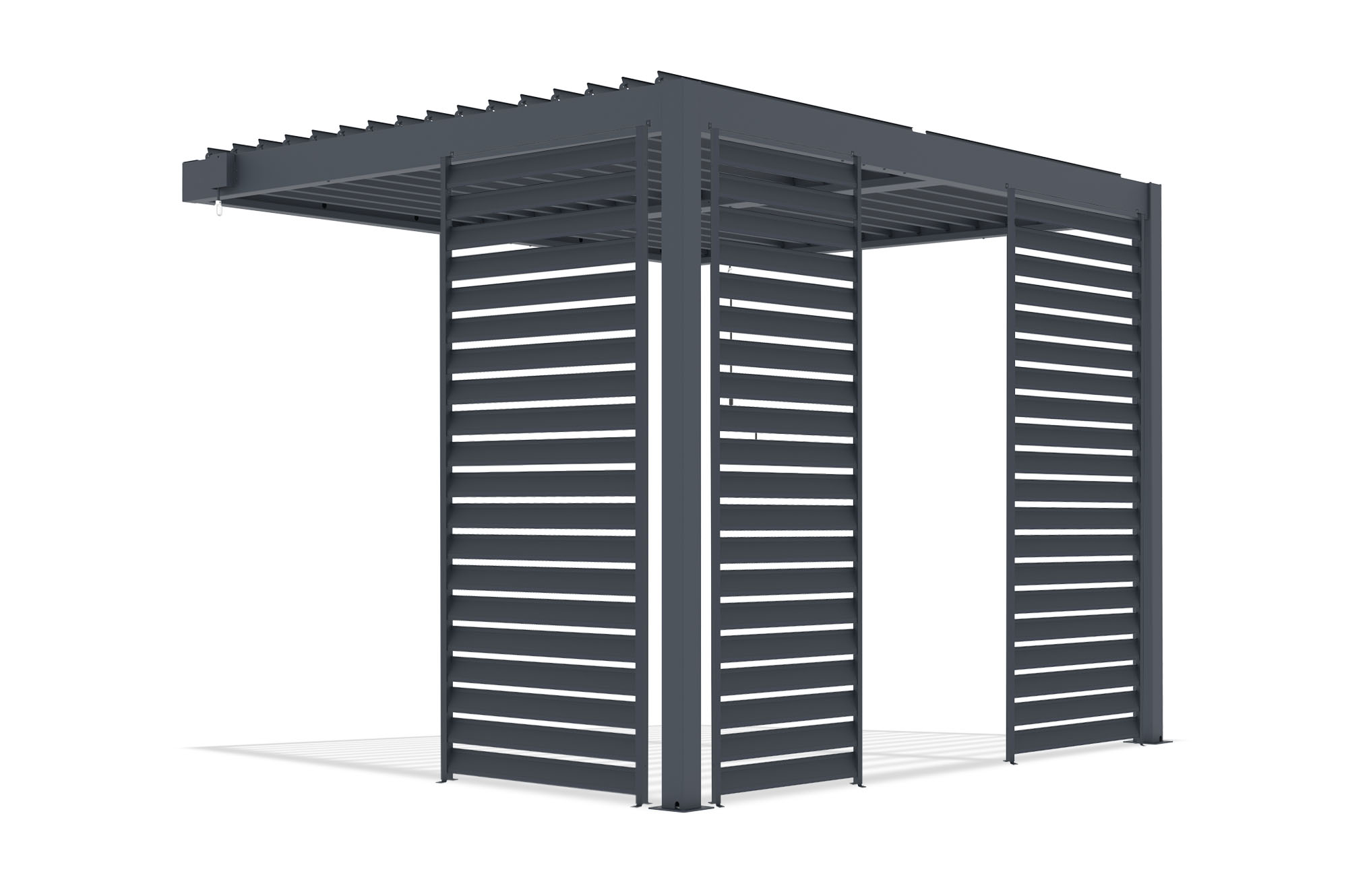 PIANA 3x2m pieguļoša bioklimatiskā pergola antracīta pelēkā alumīnija krāsā ar 3 privātuma režģiem 4