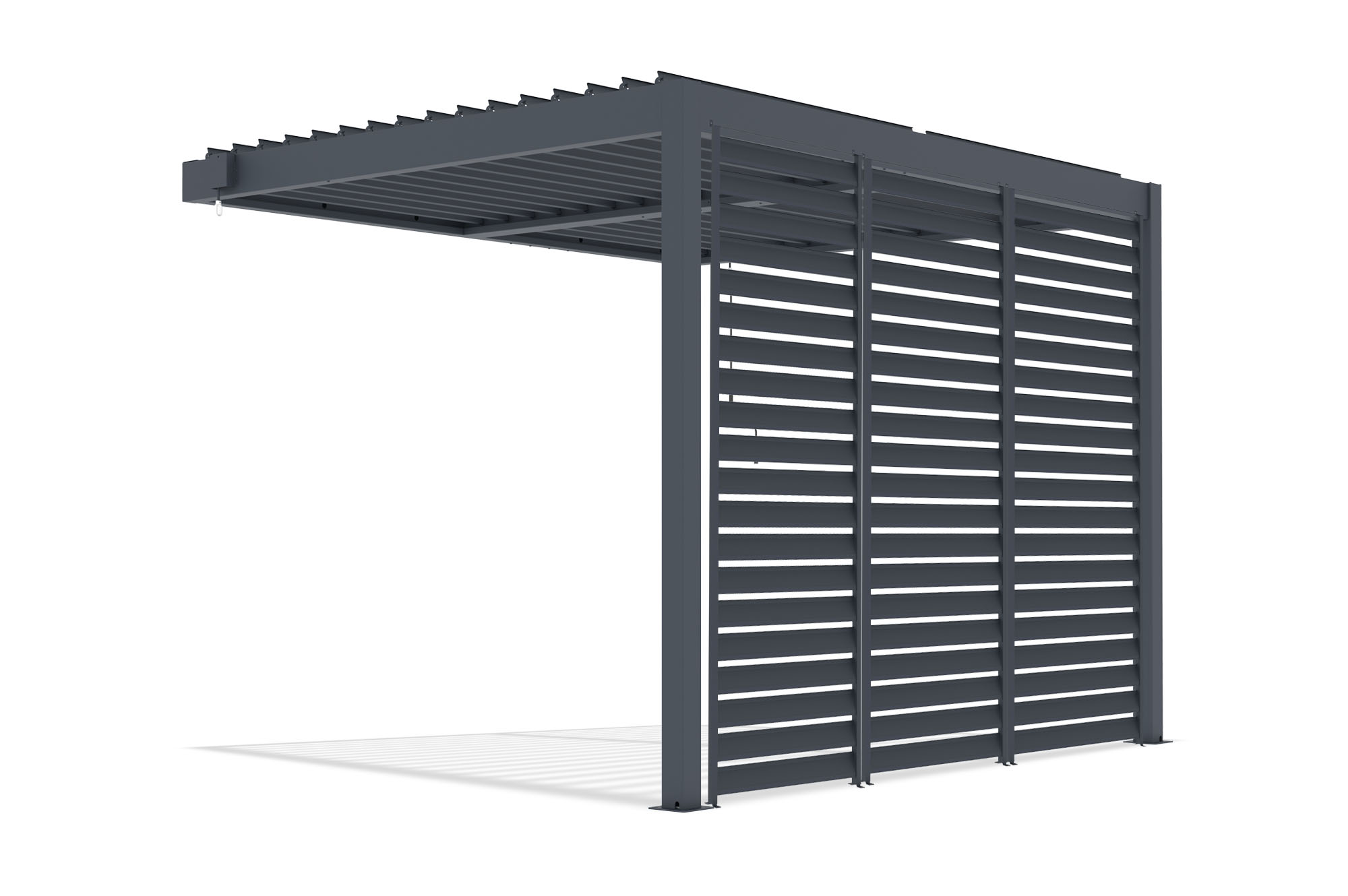 PIANA 3x2m pieguļoša bioklimatiskā pergola antracīta pelēkā alumīnija krāsā ar 3 privātuma režģiem 2