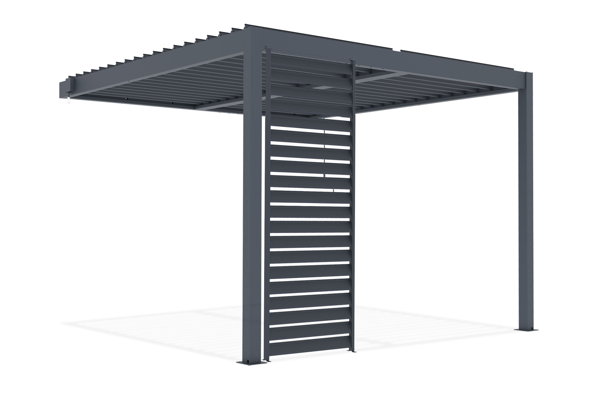 PIANA 3x3m attached bioclimatic pergola in grey aluminum with 1 privacy screen louver 2