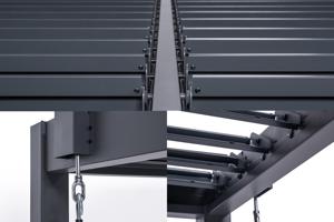 PIANA 3x3m attached bioclimatic pergola in grey aluminum with 1 privacy screen louver 7