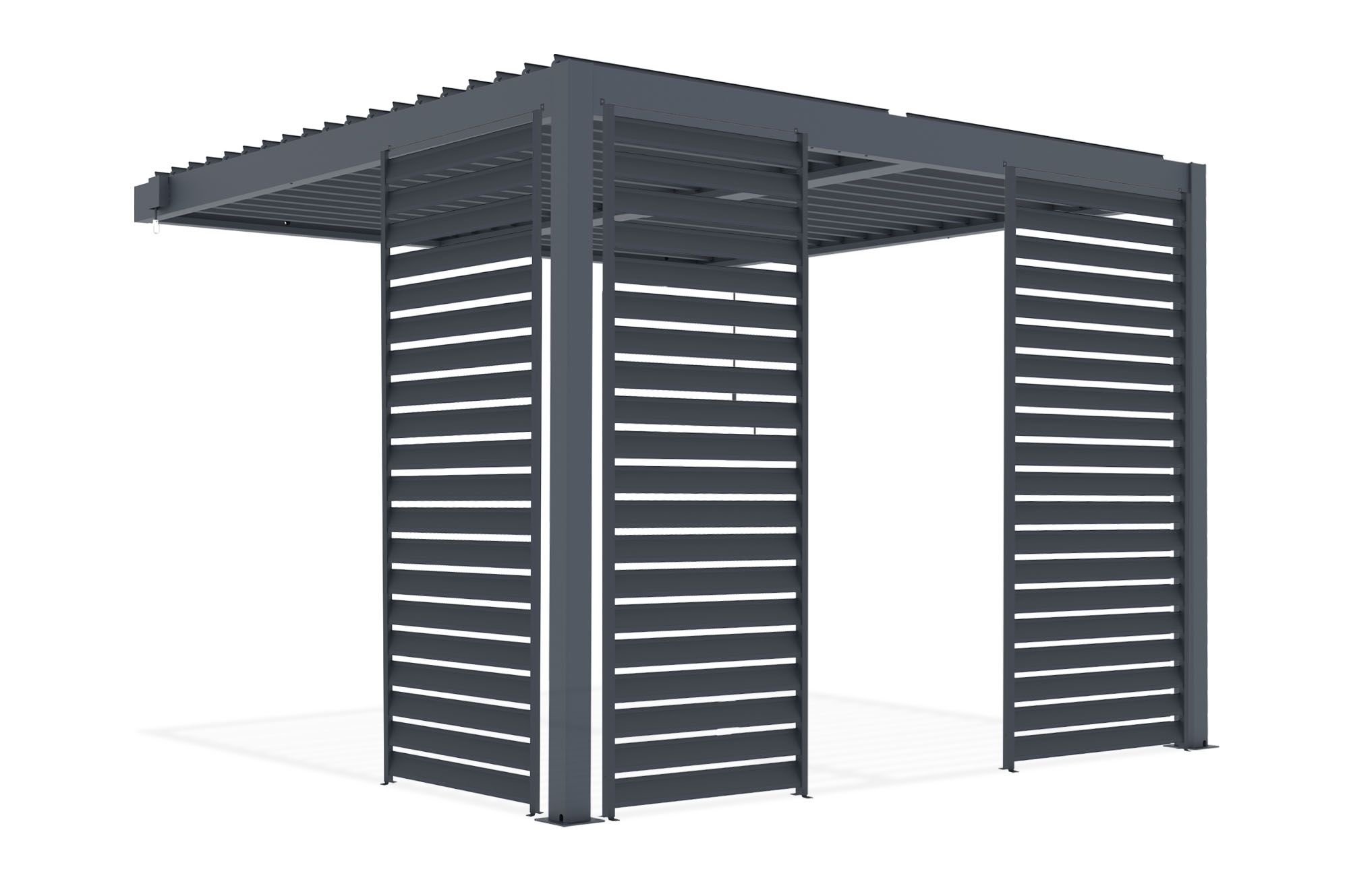 PIANA 3x3m piestiprināta bioklimatiskā pergola pelēkā alumīnija krāsā ar 3 privātuma slēģiem 4