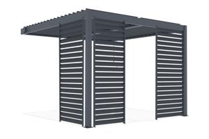 PIANA 3x3m piestiprināta bioklimatiskā pergola pelēkā alumīnija krāsā ar 3 privātuma slēģiem 4