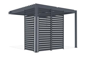 PIANA 3x3m piestiprināta bioklimatiskā pergola pelēkā alumīnija krāsā ar 3 privātuma slēģiem 3