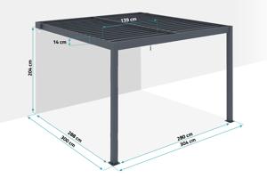 PIANA 3x3m piestiprināta bioklimatiskā pergola pelēkā alumīnija krāsā ar 2 privātuma žalūzijām 5