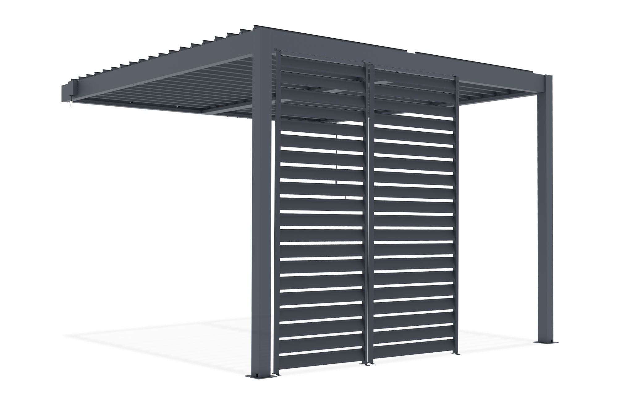 PIANA 3x3m piestiprināta bioklimatiskā pergola pelēkā alumīnija krāsā ar 2 privātuma žalūzijām 2