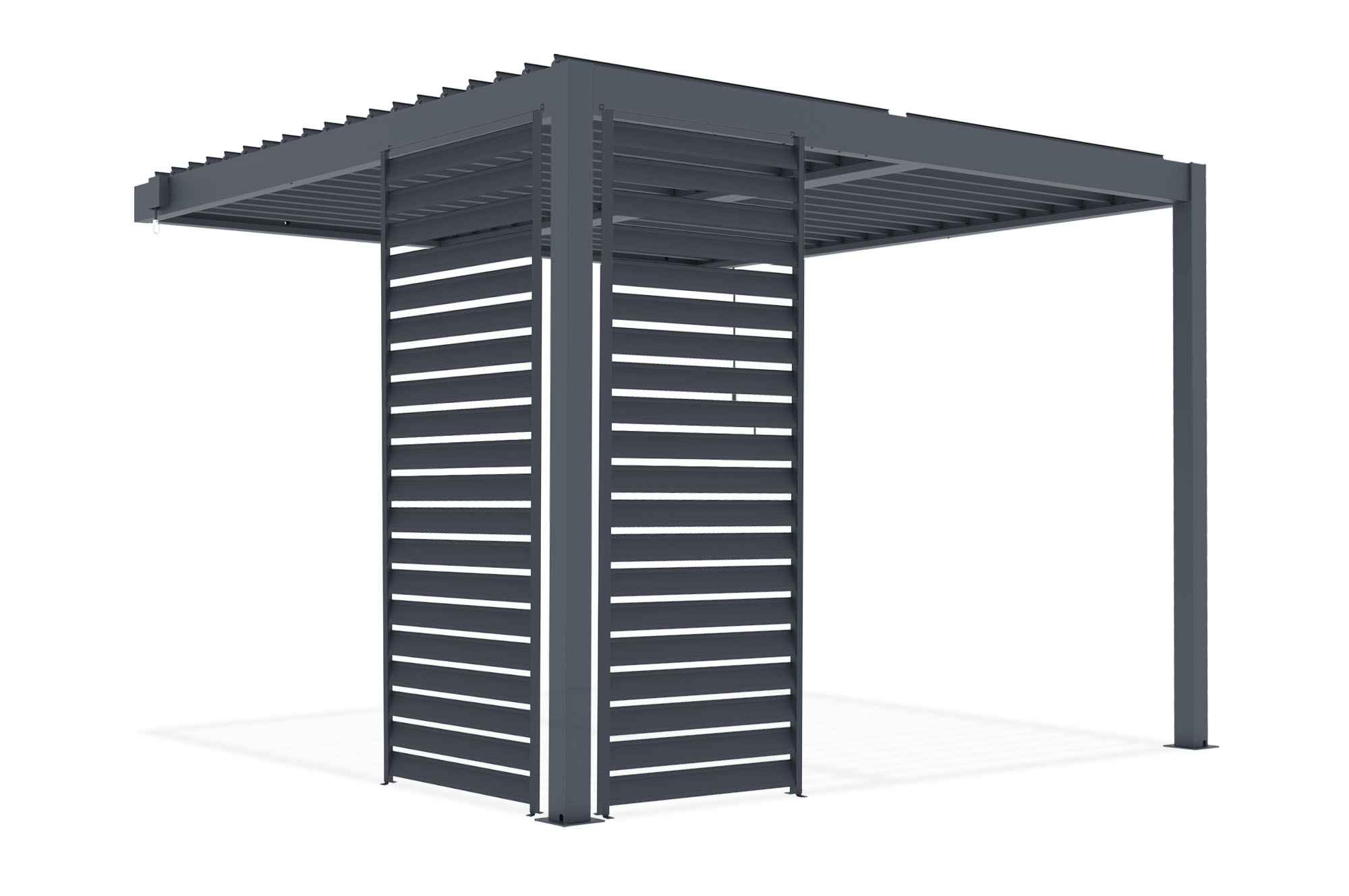 PIANA 3x3m piestiprināta bioklimatiskā pergola pelēkā alumīnija krāsā ar 2 privātuma žalūzijām 3