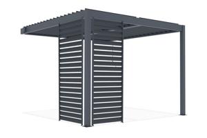 PIANA 3x3m piestiprināta bioklimatiskā pergola pelēkā alumīnija krāsā ar 2 privātuma žalūzijām 3