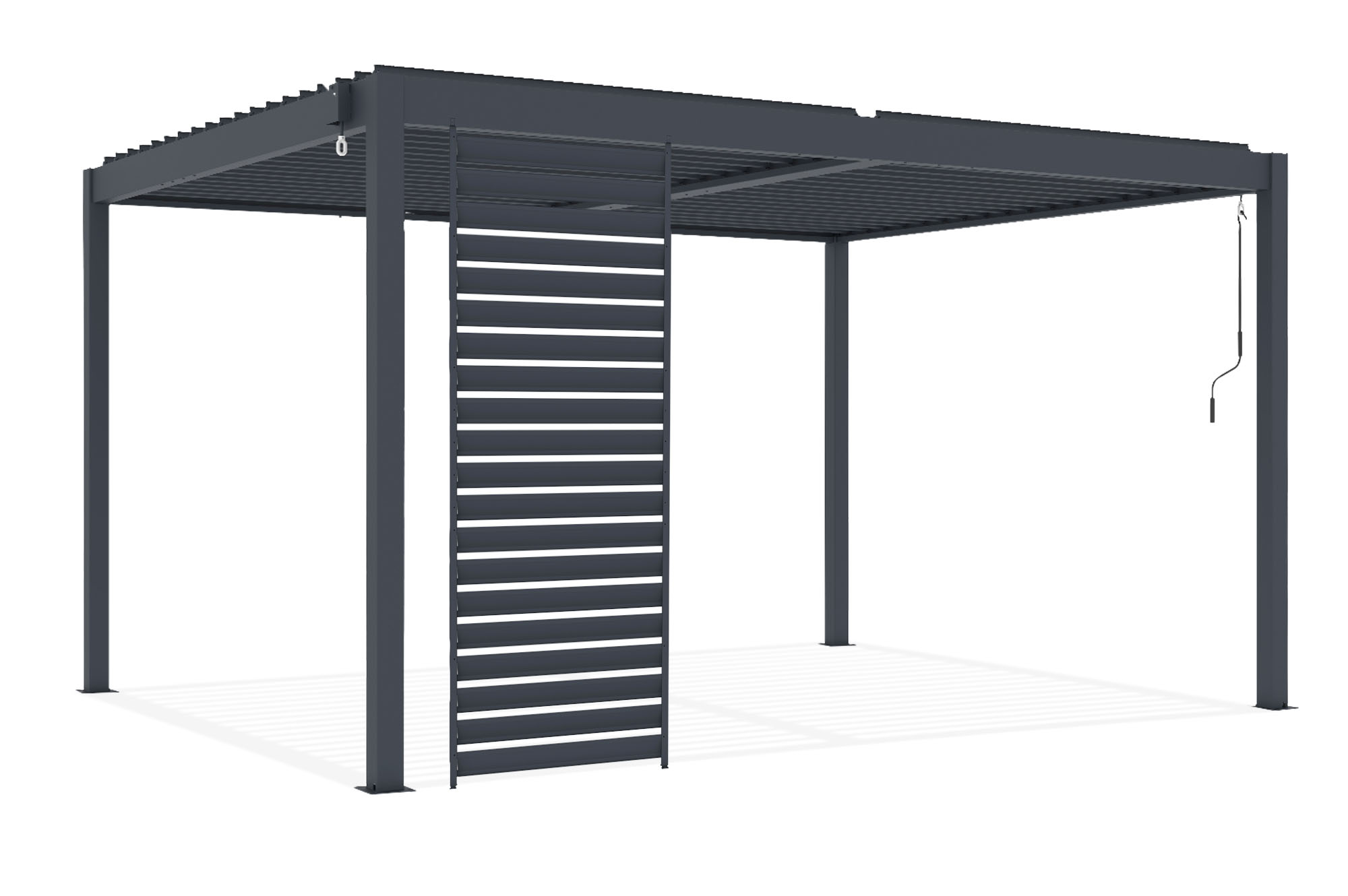 PIANA 3x4m brīvstāvoša bioklimatiskā pergola pelēkā alumīnija krāsā ar 1 privātuma nodrošināšanas žalūzijām 2