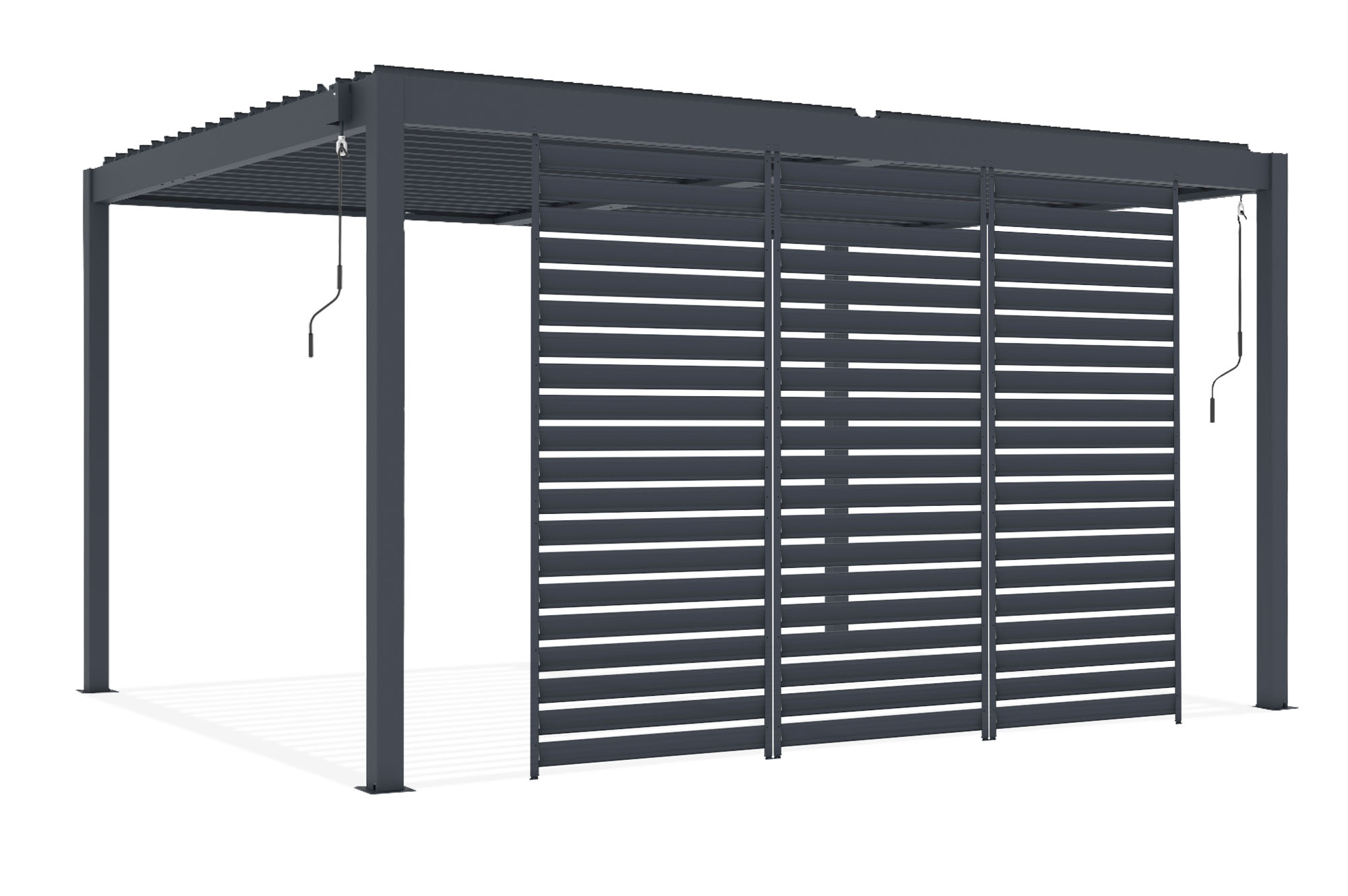 PIANA 3x4m brīvstāvoša bioklimatiskā pergola pelēkā alumīnija krāsā ar 3 privātuma žalūzijām 2