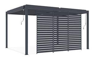 PIANA 3x4m brīvstāvoša bioklimatiskā pergola pelēkā alumīnija krāsā ar 3 privātuma žalūzijām 2