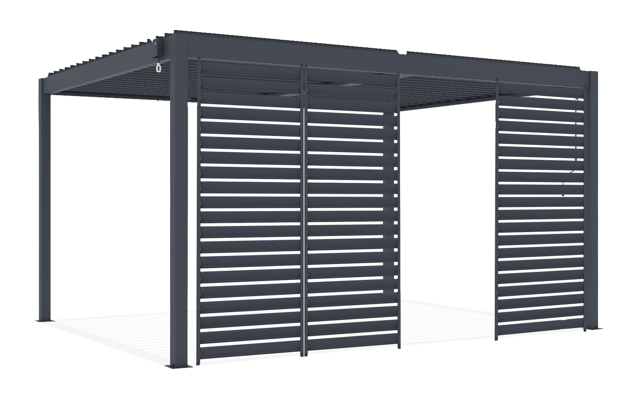 PIANA 3x4m brīvstāvoša bioklimatiskā pergola pelēkā alumīnija krāsā ar 3 privātuma žalūzijām 3