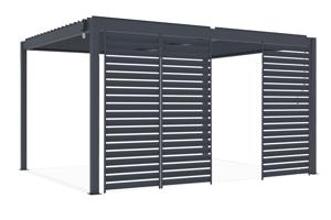 PIANA 3x4m brīvstāvoša bioklimatiskā pergola pelēkā alumīnija krāsā ar 3 privātuma žalūzijām 3