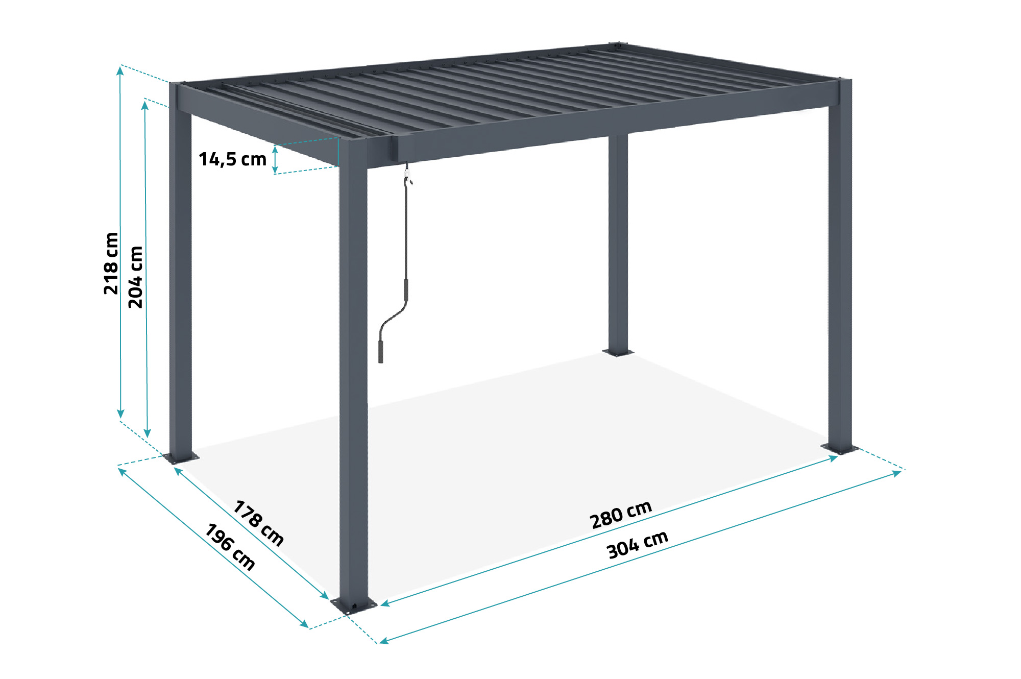 Pergolă bioclimatică independentă PIANA 3x2m din aluminiu gri cu 1 lamelă de intimitate 4