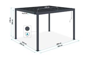 PIANA brīvstāvoša bioklimatiskā pergola 3x2,5m pelēks alumīnijs ar 1 privātuma nodrošināšanas žalūzijām 3