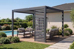 PIANA freistehende, bioklimatische Pergola 3x2,5m, graues Aluminium mit 1 Sichtschutzlamelle main image