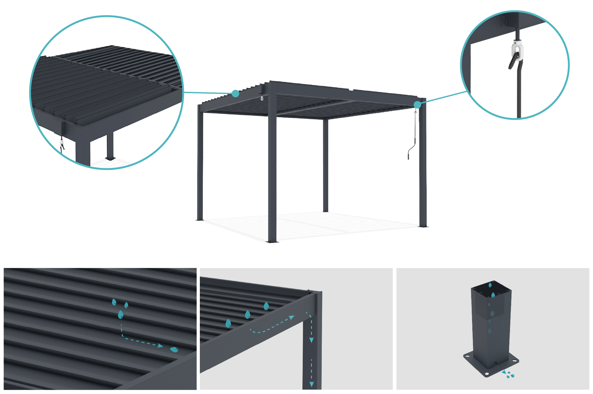 PIANA freestanding bioclimatic pergola 3x2.5m grey aluminum with 3 privacy louvers 6